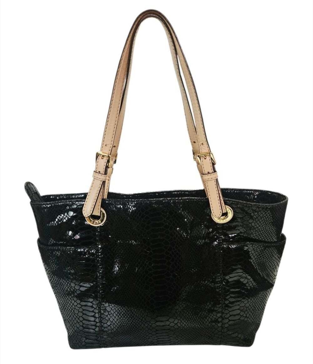 Michael Kors Black Patent Python Snake Embossed Jet Set Tote Bag EUC